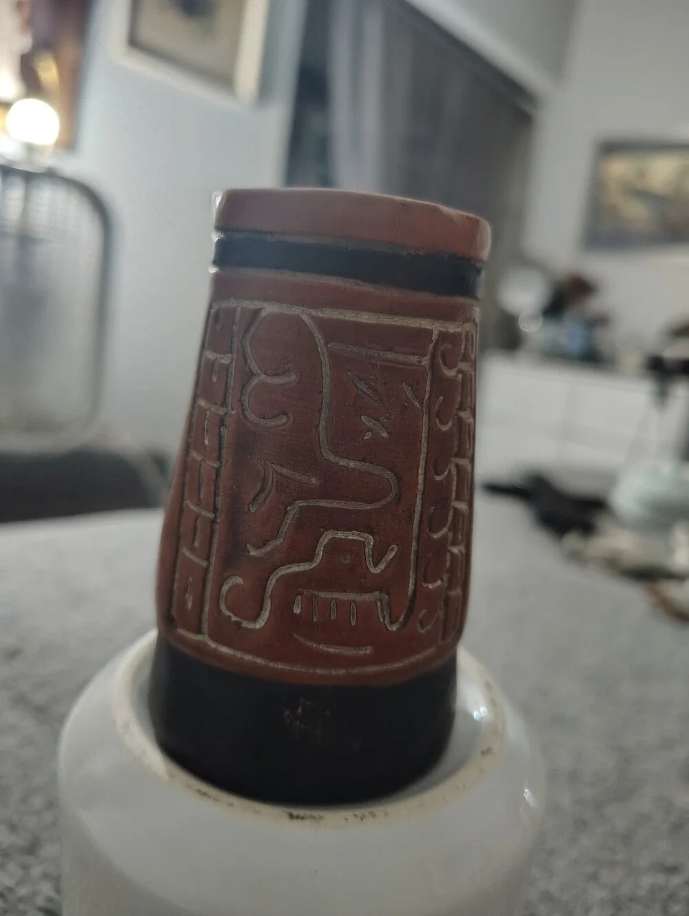 Handcrafted Brown & Black Mexican Folk Art Aztec Decorative Vase Accent